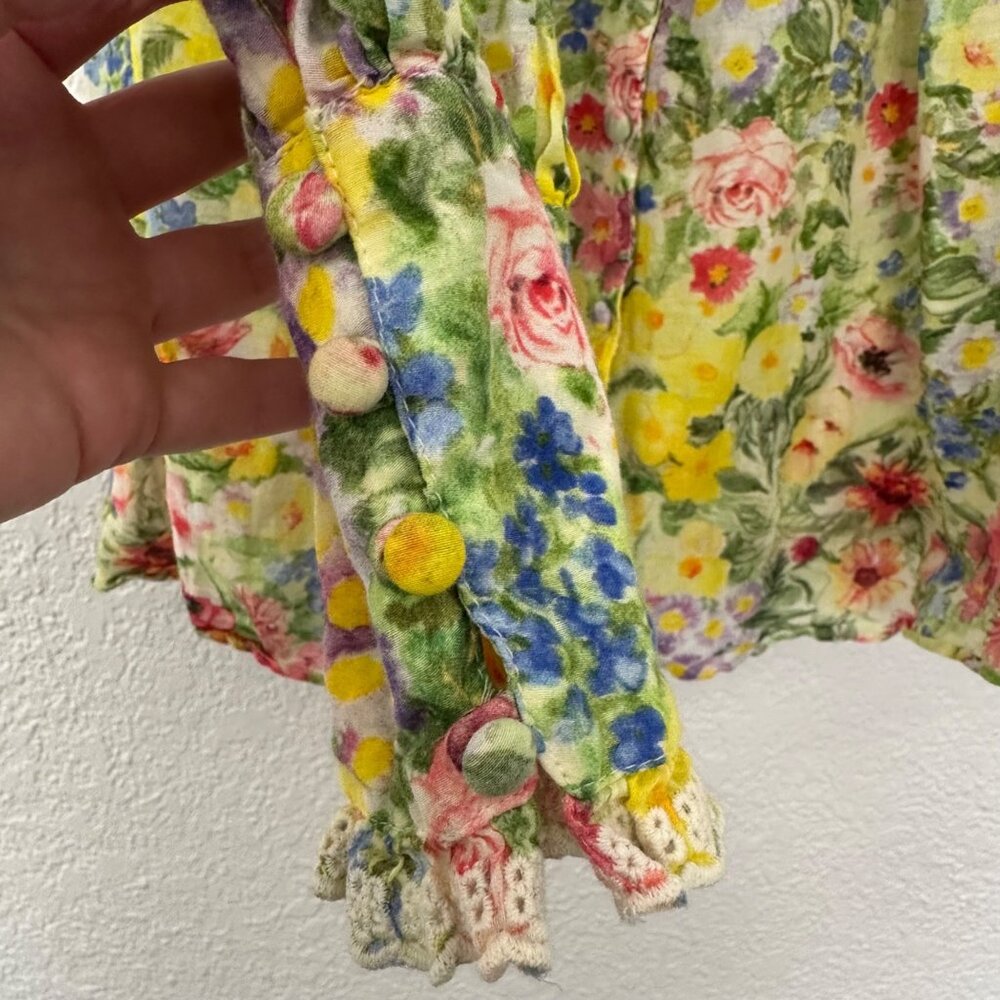 LoveShackFancy Lumiere Top Cotton Silk Bright Yellow Floral Size XS Coquette - Picture 8 of 12